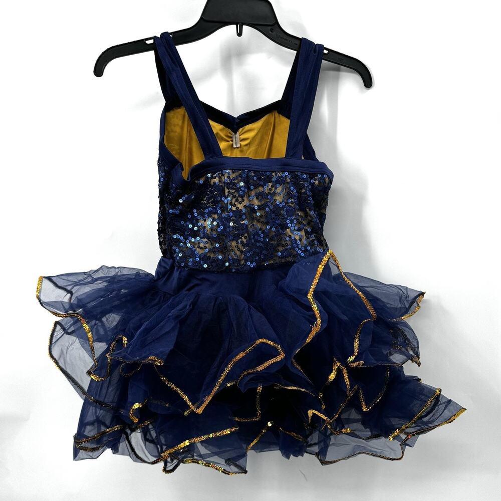 Sequin Tutu Dress Dance Costume Tap Recital Navy Blue and Gold Children XXL 20